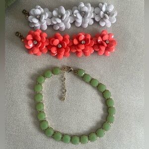 J. Crew Jewelry Bundle: Floral Bracelets and Green Beaded Necklace Set